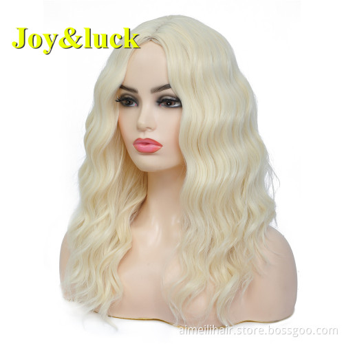 Wholesale Women's Wig 18inch Medium Length Pink Color Middle Part Finger Wave Natural Water Wave Cosplay Costume Synthetic Wigs